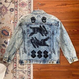 OOAK Custom Acid-Wash Denim Black Rabbit Jacket